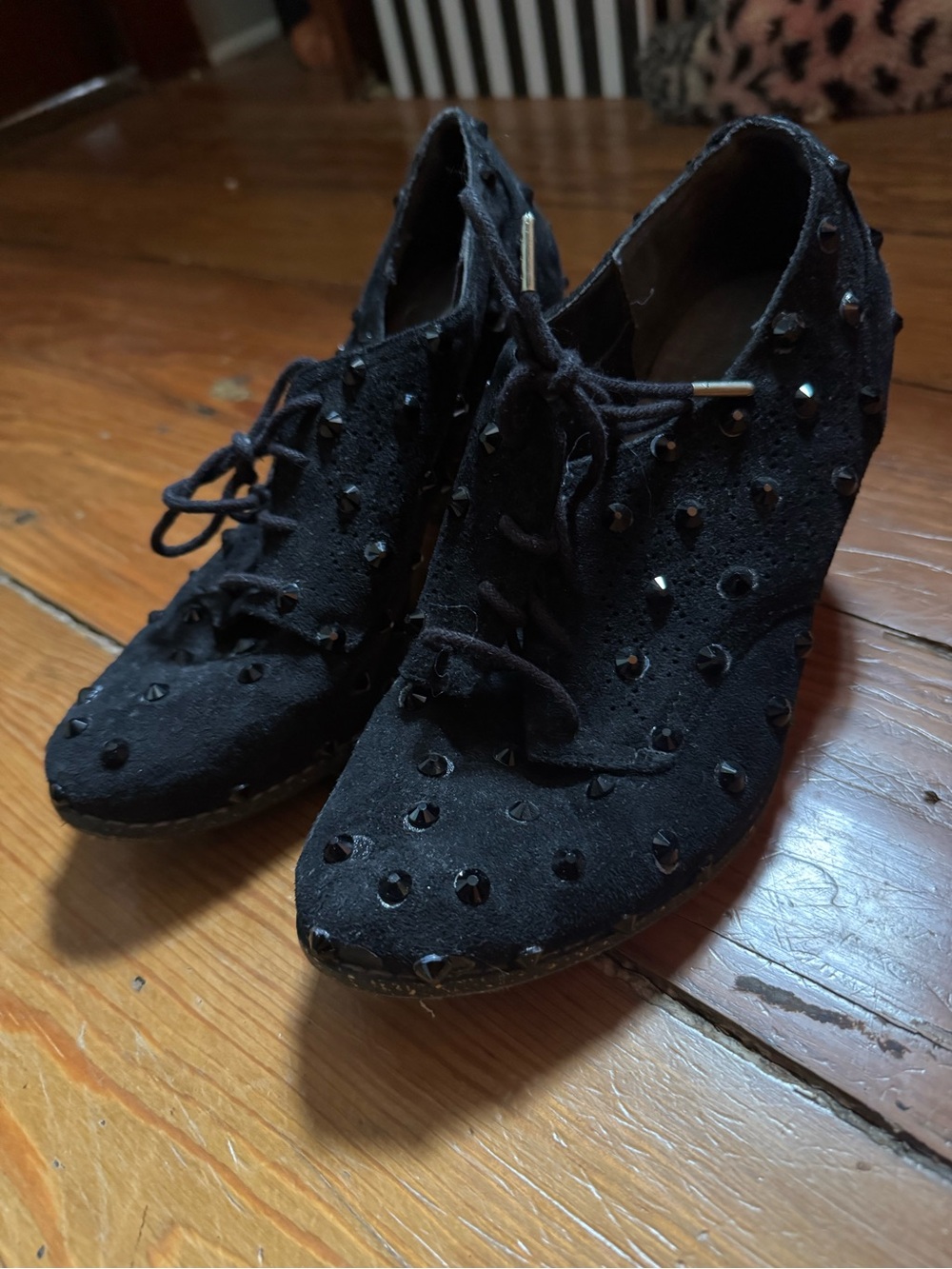 Dr. Scholls Black Studded Lace-Up Womens Heeled Booties